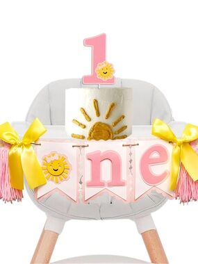 First Birthday Pink & Yellow Highchair Banner Decoration